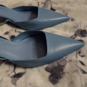 Zara - Light blue Leather kitten heels
